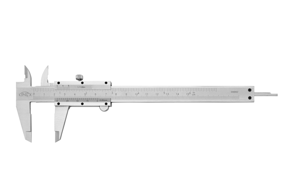Posuvné měřítko KINEX 150 mm, 0,05 mm, aretace šroubkem, mm+inch, ČSN 25 1238, DIN 862 6000-1
