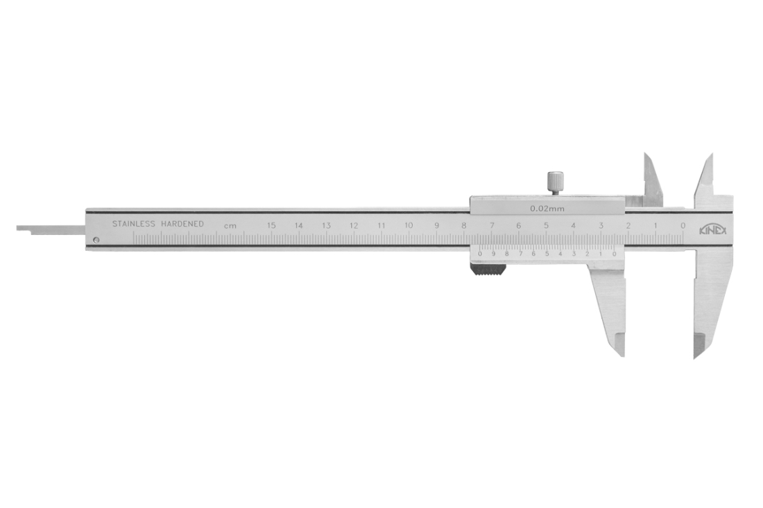 Posuvné měřítko KINEX 150 mm, 0,02 mm, 40 mm, paralelní vedení - PRO LEVÁKY, DIN 862 6000-12-150