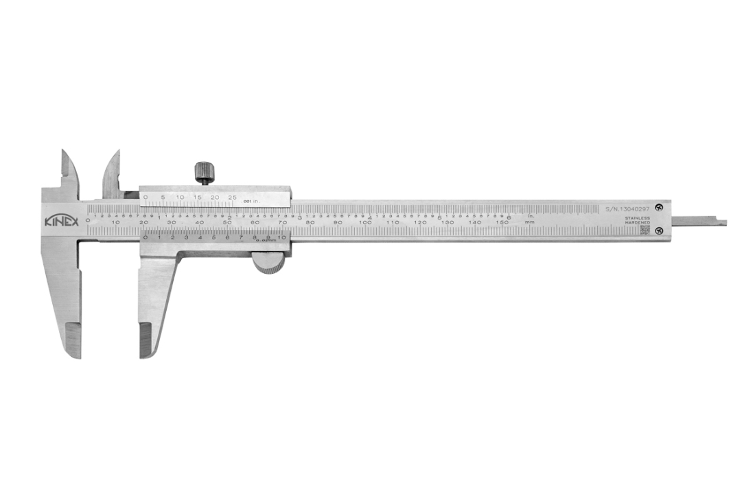 Posuvné měřítko KINEX 150 mm, 0,02 mm, aretace šroubkem, mm+inch, ČSN 25 1238, DIN 862 6000-2