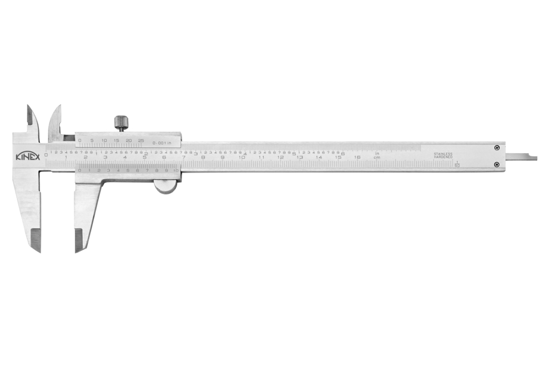 Posuvné měřítko KINEX 160 mm, 0,02 mm, aretace šroubkem, mm+inch, monoblok, ČSN 25 1238, DIN 862 6000-25