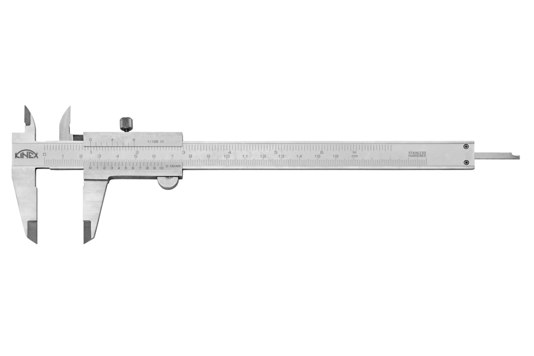 Posuvné měřítko KINEX 160 mm, 0,05 mm, aretace šroubkem, mm+inch, monoblok, ČSN 25 1238, DIN 862 6000-26