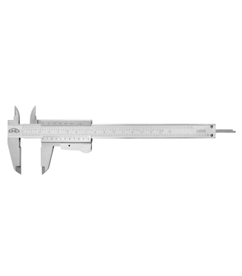 Posuvné měřítko KINEX 150 mm, 0,02 mm, aretace tlačítkem, mm+inch, monoblok, ČSN 25 1238, DIN 862