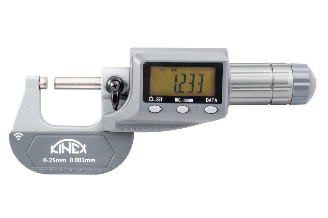 Digitální mikrometr třmenový KINEX ICONIC Labo s Bluetooth 0-25mm, 0,001mm, DIN 863, IP 65 7033-95-025