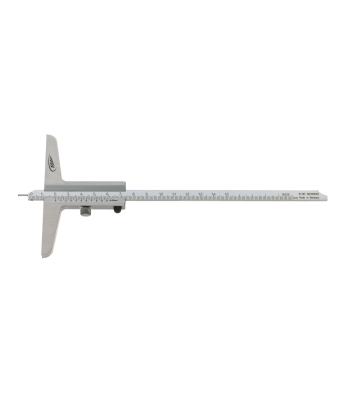 Vernier Depth Gauge 300mm/0,05mm Reversible Measuring Rod (Vernier + Scale Satin Chrome Finished), interchangeable Pin, DIN 862 (0281505)