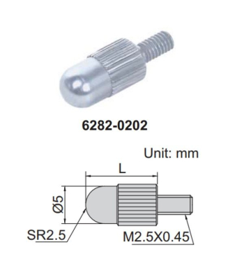 Měřící dotek pro úchylkoměry vypouklý INSIZE 5mm, ocel (6282-0202)